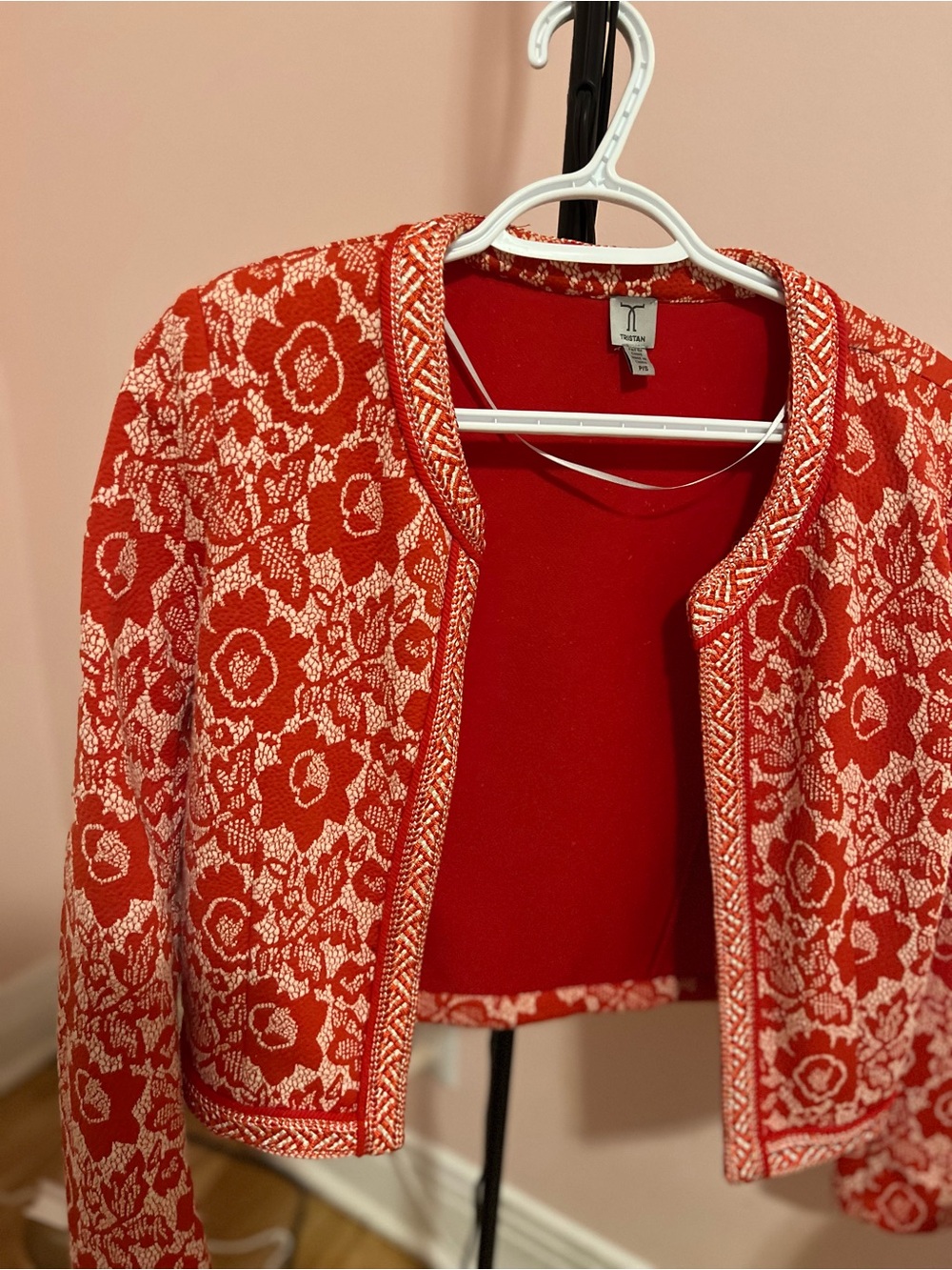 Tristan Red and Cream Floral Cropped Blazer